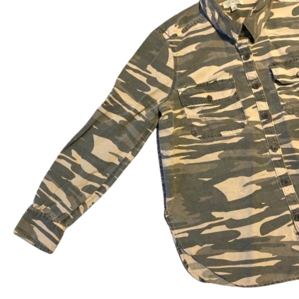 Lucky Brand Camouflage Distressed Button Up Shirt Linen Blend Womens Small - Picture 2 of 9